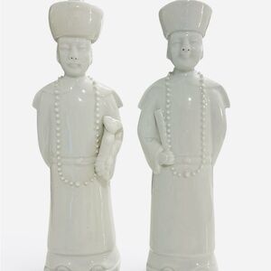 Vintage Blanc de Chine Porcelain Figures - Pair of Qing Dynasty Officials - Mint